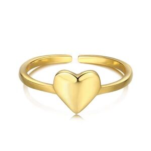 18k Gold Plated S925 Sterling Silver Adjustable Heart Ring Resizeable Dainty